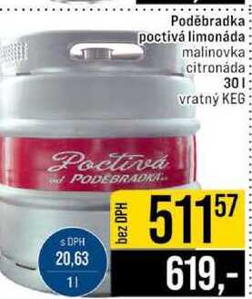Poděbradka poctivá limonáda malinovka citronáda Poctivá PODEBRADKA 30l vratný