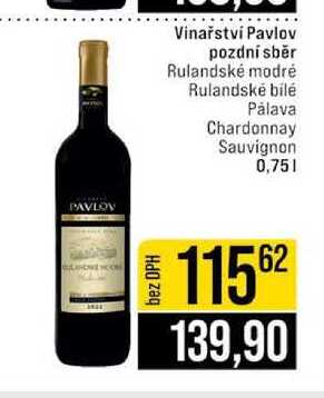 Vinařství Pavlov pozdní sběr Rulandské modré Rulandské bílé Pálava Chardonnay Sauvignon 0,75l