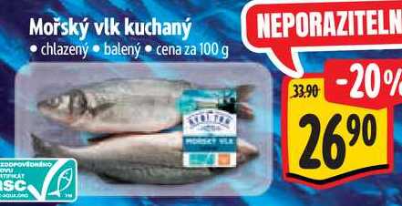 Mořský vlk kuchaný, cena za 100 g