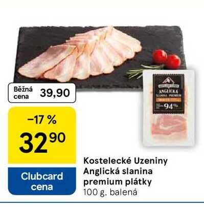 Kostelecké Uzeniny Anglická slanina premium plátky, 100 g