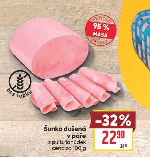 Šunka dušená v páře z pultu lahůdek cena za 100 g 