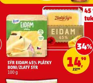 SÝR EIDAM 45% PLÁTKY BONI, 100 g
