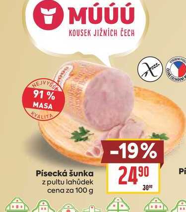 Písecká šunka z pultu lahůdek cena za 100 g 