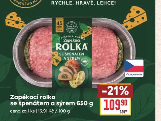 Zapékací rolka  se špenátem a sýrem 650 g 