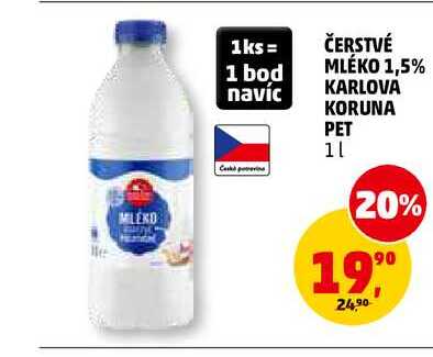 ČERSTVÉ MLÉKO 1,5% KARLOVA KORUNA PET, 1 l
