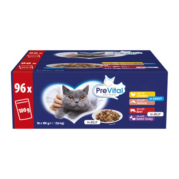 PreVital kapsičky pro kočky, maso, losos omáčka, želé 96x100g