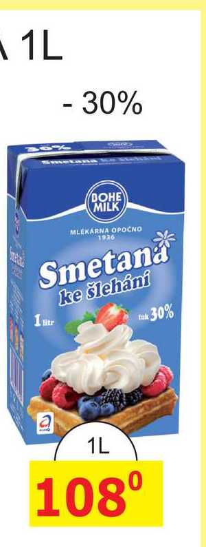 BOHE MILK Smetana ke šlehání Tuk 30% 1L 