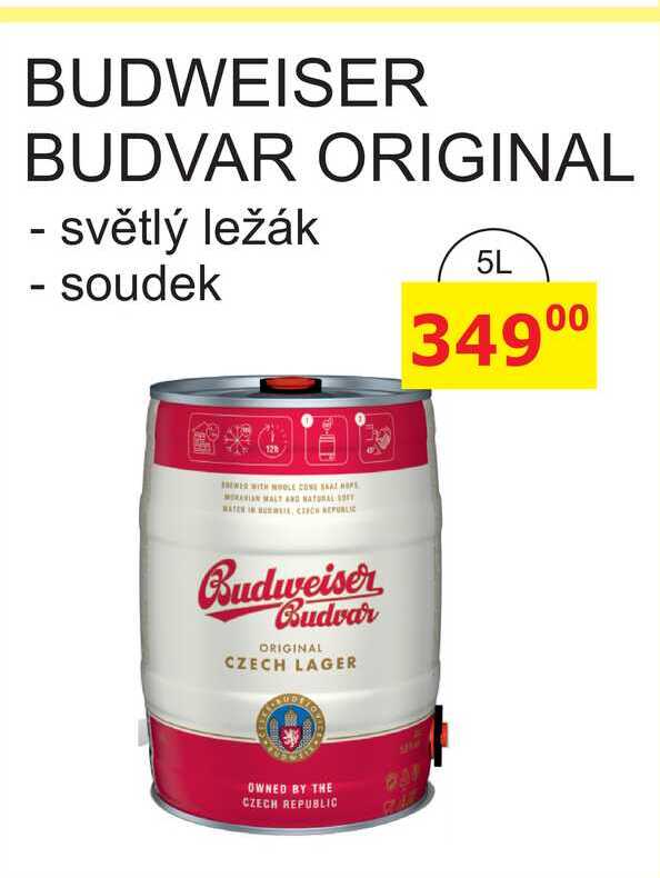 BUDWEISER BUDVAR ORIGINAL - světlý ležák soudek 5L 