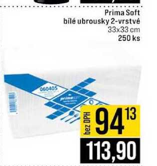 Prima Soft bílé ubrousky 2-vrstvé 33x33 cm 250 ks 