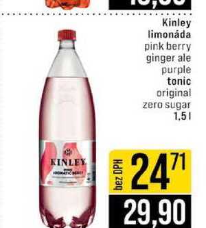 Kinley limonáda pink berry ginger ale purple tonic original zero sugar 1,5l
