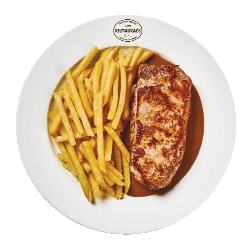 XL Vepřový steak z kotlety s hranolky