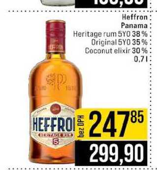 Heffron Panama Heritage rum 5Y0 38 % Original 5Y0 35% Coconut elixir 30% 0,7l