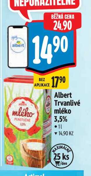  Albert Trvanlivé mléko 3,5 % 1 l