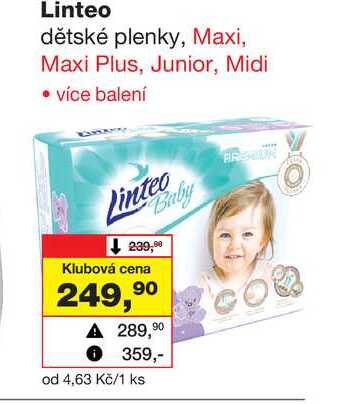 Linteo dětské plenky, Maxi, Maxi Plus, Junior, Midi