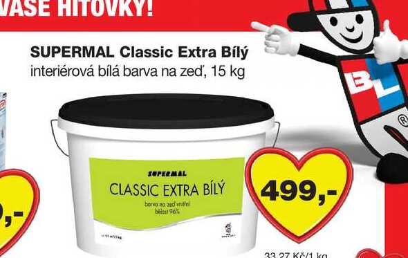 SUPERMAL Classic Extra Bílý interiérová bílá barva na zeď, 15 kg