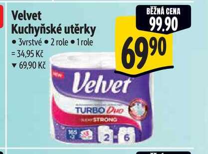 Velvet Kuchyňské utěrky 3vrstvé 2 role 