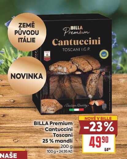BILLA Premium Cantuccini Toscani 25% mandlí 200 g