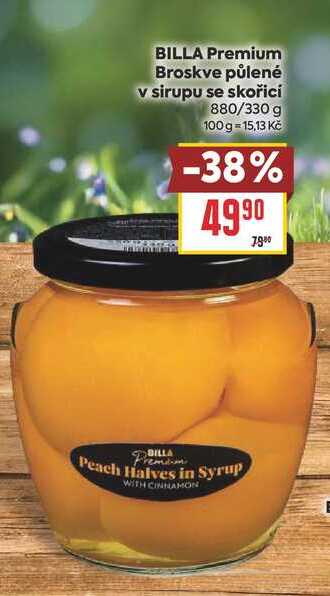 BILLA Premium Broskve půlené v sirupu se skořicí 880/330 g