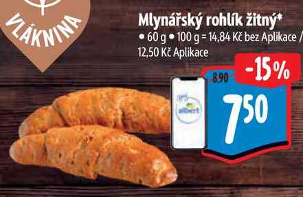 Mlynářský rohlík žitný, 60 g