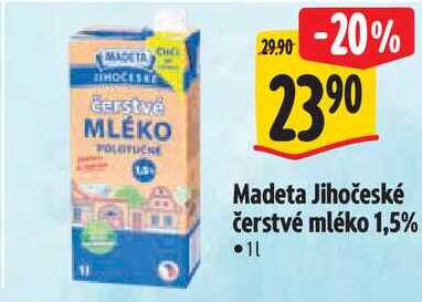 Madeta Jihočeské čerstvé mléko 1,5%, 1 l