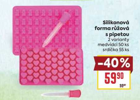 Silikonová forma růžová s pipetou 2 varianty medvídci 50 ks srdíčka 55 ks