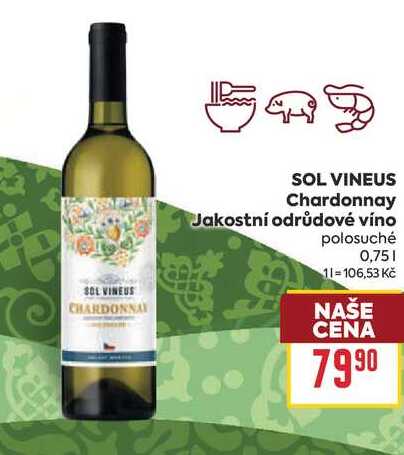 SOL VINEUS Chardonnay Jakostní odrůdové víno polosuché 0,75l