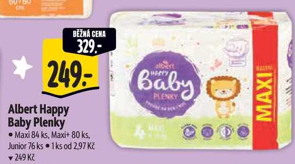 Albert Happy Baby Plenky, Maxi 84 ks, Maxi+ 80 ks, Junior 76 ks