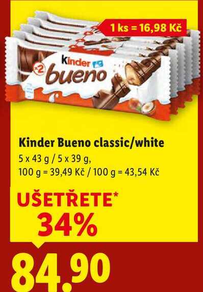 Kinder Bueno classic/white, 5x 43 g/5x 39 g