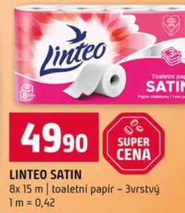 LINTEO SATIN 8x 15 m toaletní papír 3vrstvý 