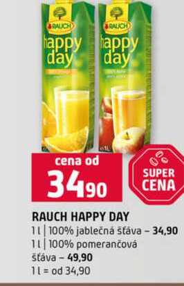 RAUCH HAPPY DAY 1l 100% jablečná šťáva 100% pomerančová šťáva 