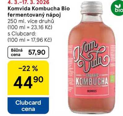 Komvida Kombucha Bio fermentovaný nápoj, 250 ml