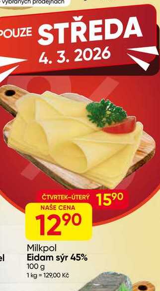 Milkpol Eidam sýr 45% 100 g 