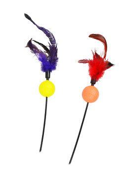 Hračka kočka udice s peřím a míčkem