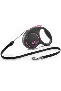 Vodítko Flexi Black Design S lanko 5m/12kg růžová