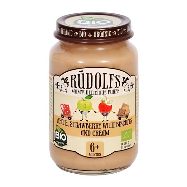 Rudolfs BIO Jablko, jahody, sušenky, smetana