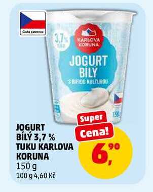 JOGURT BÍLÝ 3,7% TUKU KARLOVA KORUNA, 150 g 