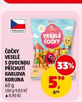 ČOČKY VESELÉ SOVOCNOU PŘÍCHUTÍ KARLOVA KORUNA, 60 g