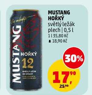 MUSTANG HOŘKÝ světlý ležák plech, 0,5 l v akci