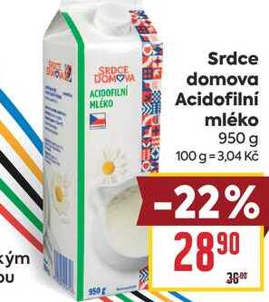 Srdce domova Acidofilní mléko 950 g 