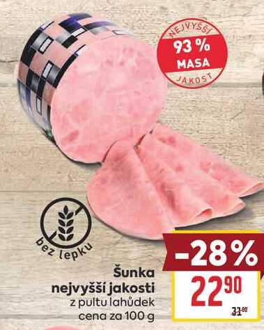 Šunka nejvyšší jakosti z pultu lahůdek cena za 100 g