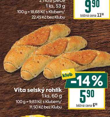 Vita selský rohlik 1ks, 60 g  