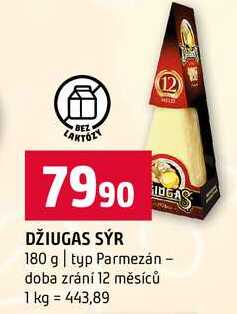 DŽIUGAS SÝR 180 g typ Parmezán doba zrání 12 měsíců 100g
