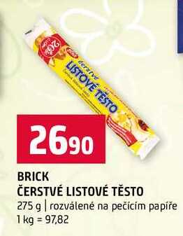 BRICK ČERSTVÉ LISTOVÉ TĚSTO 275 g rozválené na pečícím papíře 