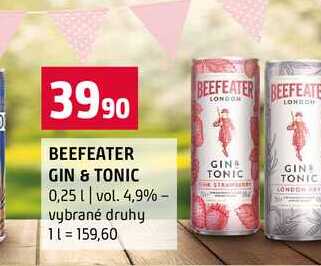 BEEFEATER GIN & TONIC 0,25l vol. 4,9% vybrané druhy