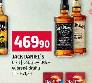 JACK DANIEL'S 0,7l vol. 35-40% vybrané druhy