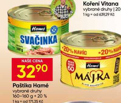 Hamé Paštika vybrané druhy 160-160 g + 20 % 