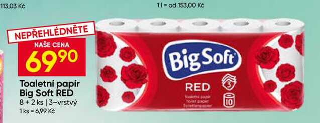 Big Soft RED toaletní papír 8+2 ks 3-vrstvý