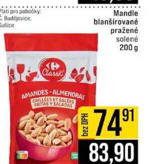 Mandle blanšírované pražené solené 200 g 