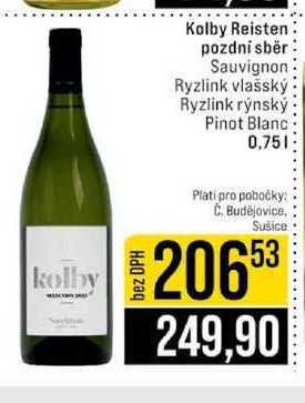 Kolby Reisten pozdní sběr Sauvignon Ryzlink vlašský Ryzlink rýnský Pinot Blanc 0,75l