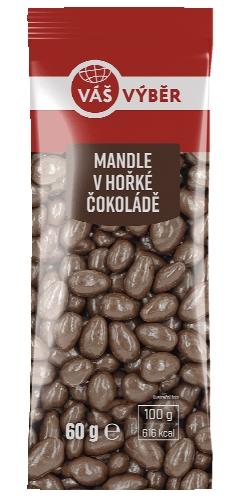 VÁŠ VÝBĚR Mandle v hořké a mléčné čokoládě, 60 g